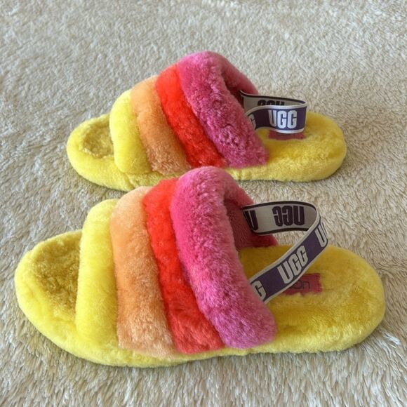 UGG Fluff  Yea slide yellow pink orange size 6 - Picture 12 of 16